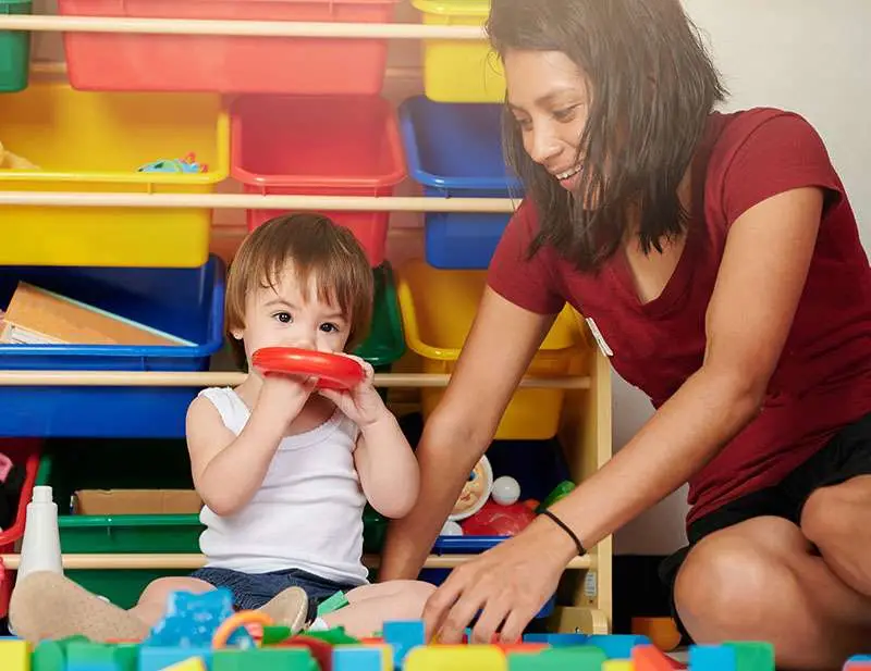 Parent and toddler playing in an early learning environment supported by First 5 Sonoma County partner programs
